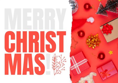 Festive Christmas Card with Presents and Ornaments