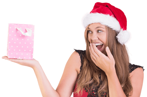 excited woman holding gift bag christmas transparent background - Download Free Stock Videos Pikwizard.com