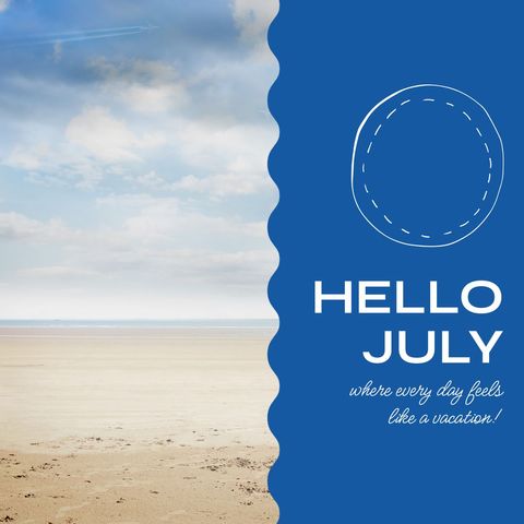 Hello July Beach Theme with Inspirational Vacation Quote - Download Free Stock Templates Pikwizard.com