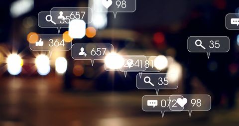 Overlay of Social Media Icons on City Night Traffic