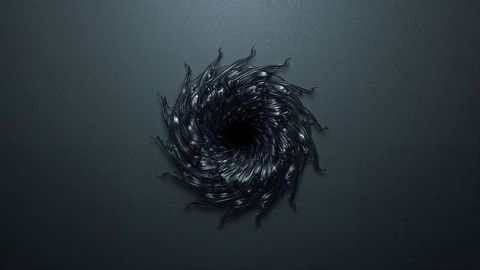 Circular Swirling Vortex of Black Tendrils on Dark Surface