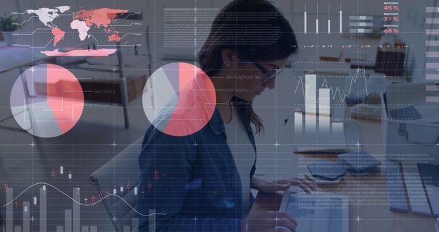 Businesswoman Analyzing Data with Virtual Infographics - Download Free Stock Images Pikwizard.com