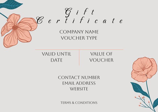 Elegant Gift Certificate Design with Pink Flowers on Grey Background - Download Free Stock Templates Pikwizard.com