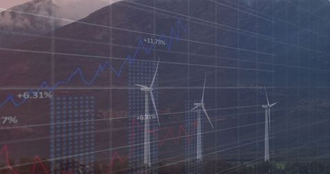 Growth in renewable wind energy with infographic overlay