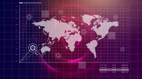 Digital World Map with Data Processing Elements