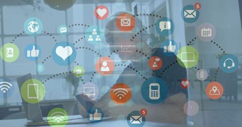 Professional engaged with smartphone and digital communication network