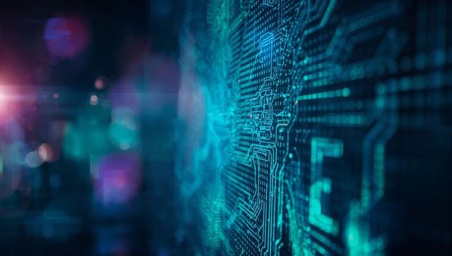 Futuristic Digital Circuit Board Pathways Illuminated with Neon Lights