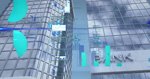 Digital Data Flow and Financial Analytics Over Office Towers