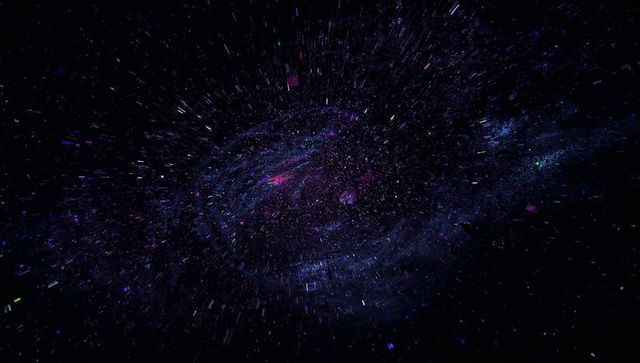 Swirling Magenta Blue Spiral Nebula with Stellar Streaks, Cosmic Filaments and Starfield