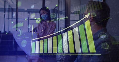 Digital Financial Growth with Professionals in Protective Masks