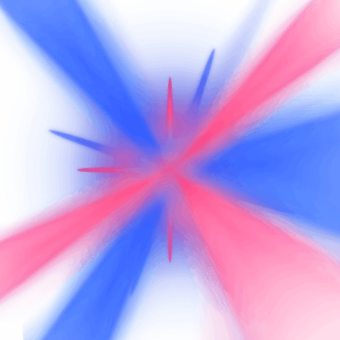 Abstract pink-red and blue starburst on transparent background
