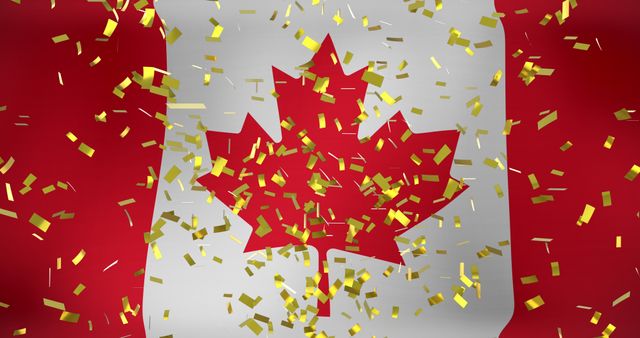 Canadian Flag with Festive Gold Confetti Celebrating Patriotism - Download Free Stock Images Pikwizard.com