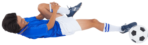 Injured football player on field grasping knee transparent background