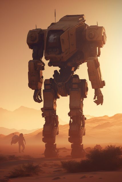 Mecha giant robot over desert, created using generative ai technology - Download Free Stock Photos Pikwizard.com