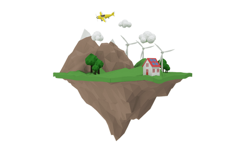 floating island with airplane and house on transparent background - Download Free Stock Videos Pikwizard.com