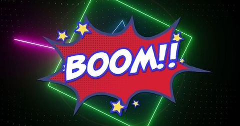 Vibrant comic style boom with neon elements