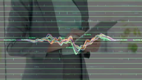 Businesswoman Analyzing Data Trends on Tablet Display Animated Graphs