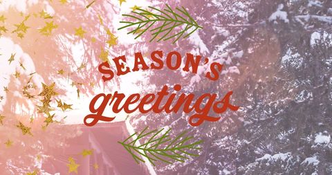 Season's Greetings Text Over Snow-Covered Fir Trees - Download Free Stock Images Pikwizard.com