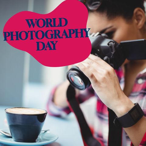 photographer capturing coffee, celebrating world photography day - Download Free Stock Templates Pikwizard.com