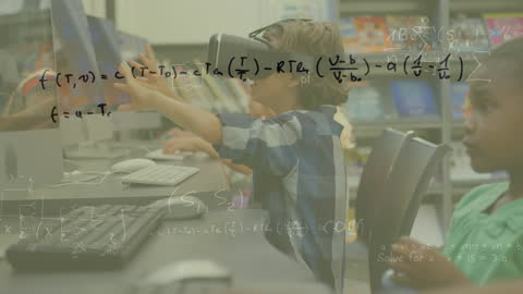 Children Exploring VR Technology with Coastal Digital Equations Overlay