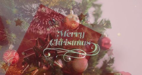 Glittering Evergreen and Baubles with Merry Christmas Message