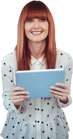 Smiling Hipster Woman Holding Tablet Transparent Background