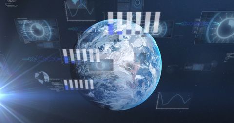 Digital Data Visualizations Around Earth on Blue Background - Download Free Stock Images Pikwizard.com