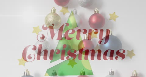 Festive Merry Christmas Greeting with Ornaments and Tree