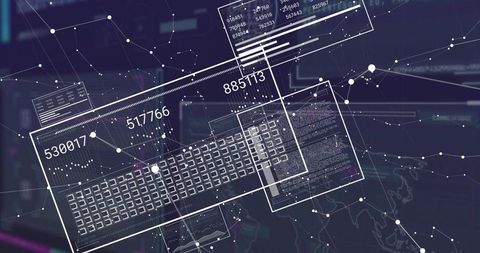 Futuristic Digital Interface Displaying Data and Network Visualization