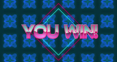 Glitch Effect You Win Text on Digital Kaleidoscopic Background
