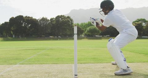 Cricket Player Focused in Action on Field - Download Free Stock Images Pikwizard.com