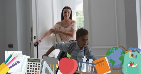 Back-to-School Excitement Boy with Mother