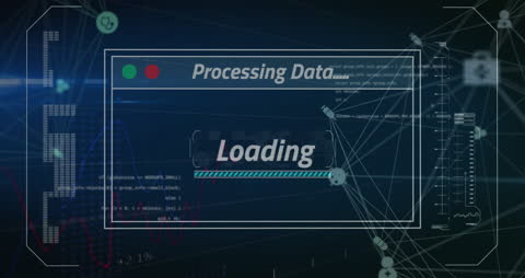 Advanced Data Processing Animation on Dark Digital Background