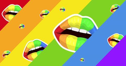 Colorful rainbow lips on bold abstract background