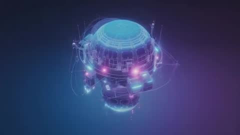 Pulsating Futuristic Holographic Structure with Neon Circuitry