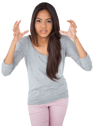 Young Woman Demonstrating Frustration with Transparent Background