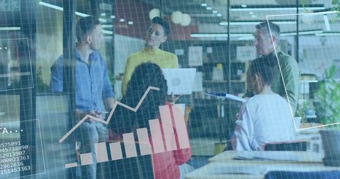 Diverse Team Discussing Data with Digital Graph Overlay in Office - Download Free Stock Images Pikwizard.com