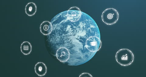 Global Network Connections with Technology Icons and Earth