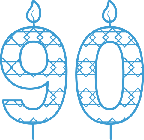 Ninety outline birthday candle illustration on transparent background
