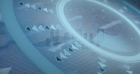 Digital Data Processing Over Futuristic Cityscape with Arrows