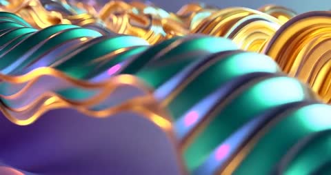 Mesmerizing Flow of Metallic Ribbons Across Vibrant Backdrop