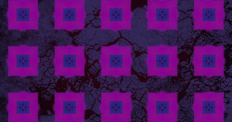 Hypnotic neon squares on abstract purple background