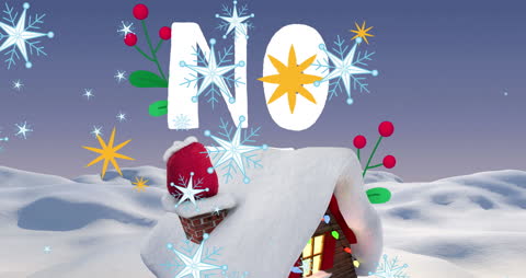 Christmas Cabin with Snowy Roof and Winter Graphics