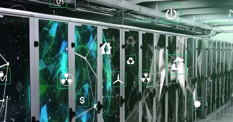 Data Processing with Digital Eco Icons and Server Backdrop - Download Free Stock Images Pikwizard.com