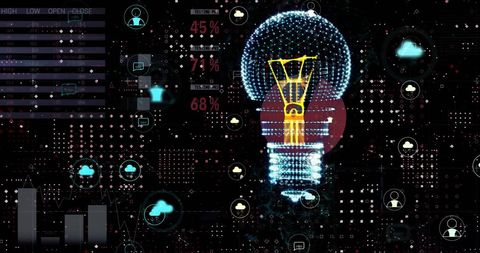 Innovative Digital Light Bulb with Data Visualization Background - Download Free Stock Images Pikwizard.com