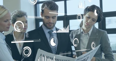Business Team Analyzing Data with Futuristic Interface Overlay - Download Free Stock Images Pikwizard.com