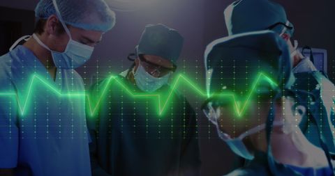 Surgeons in Operating Room with Neon Heart Rate Overlay - Download Free Stock Images Pikwizard.com