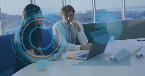 Business Team Analyzing Data with Holographic Interface in Modern Office