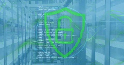 Cybersecurity Technology Over Data Center with Code Overlay - Download Free Stock Images Pikwizard.com