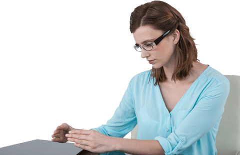 Businesswoman Wearing Glasses Gesturing at Transparent Desk - Download Free Stock Videos Pikwizard.com